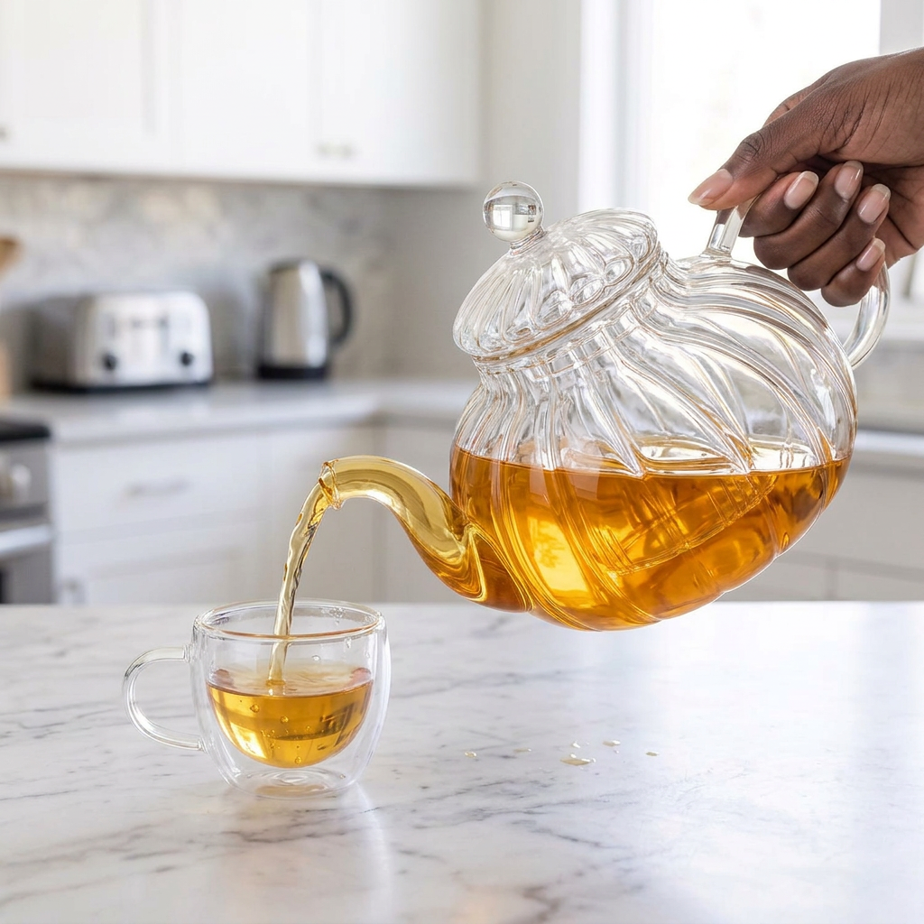 800ml Striped Borosilicate Glass Teapot  with stainless steel filter infuser