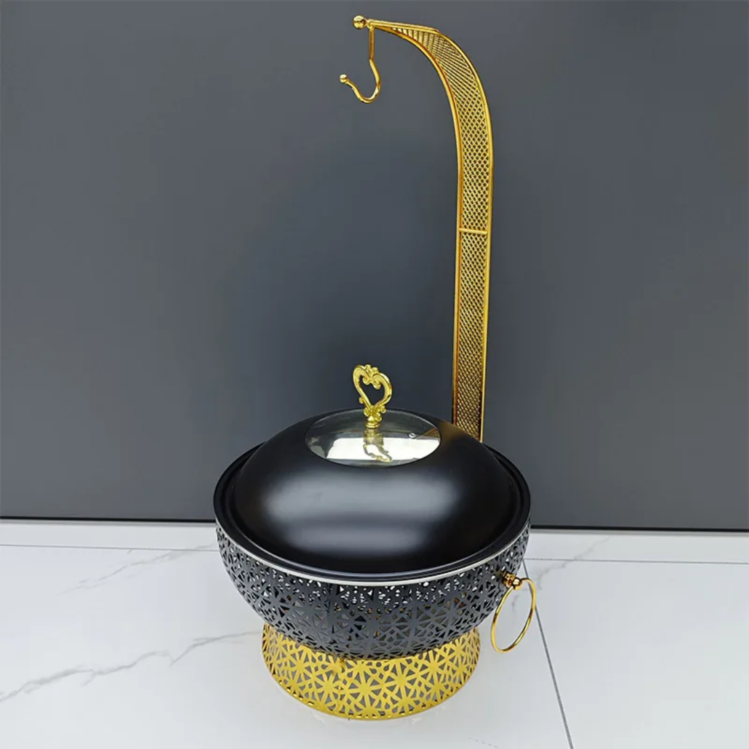 1Pc Black Stainless Steel Chafing Dish with Hanging Lid