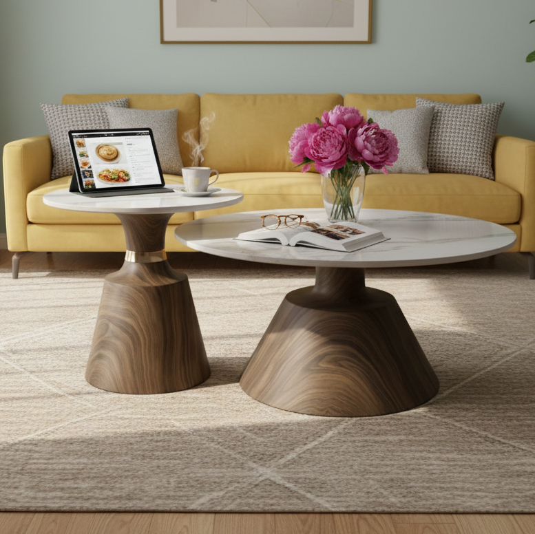 Marble-Top Nesting Coffee Table with Alluminium base