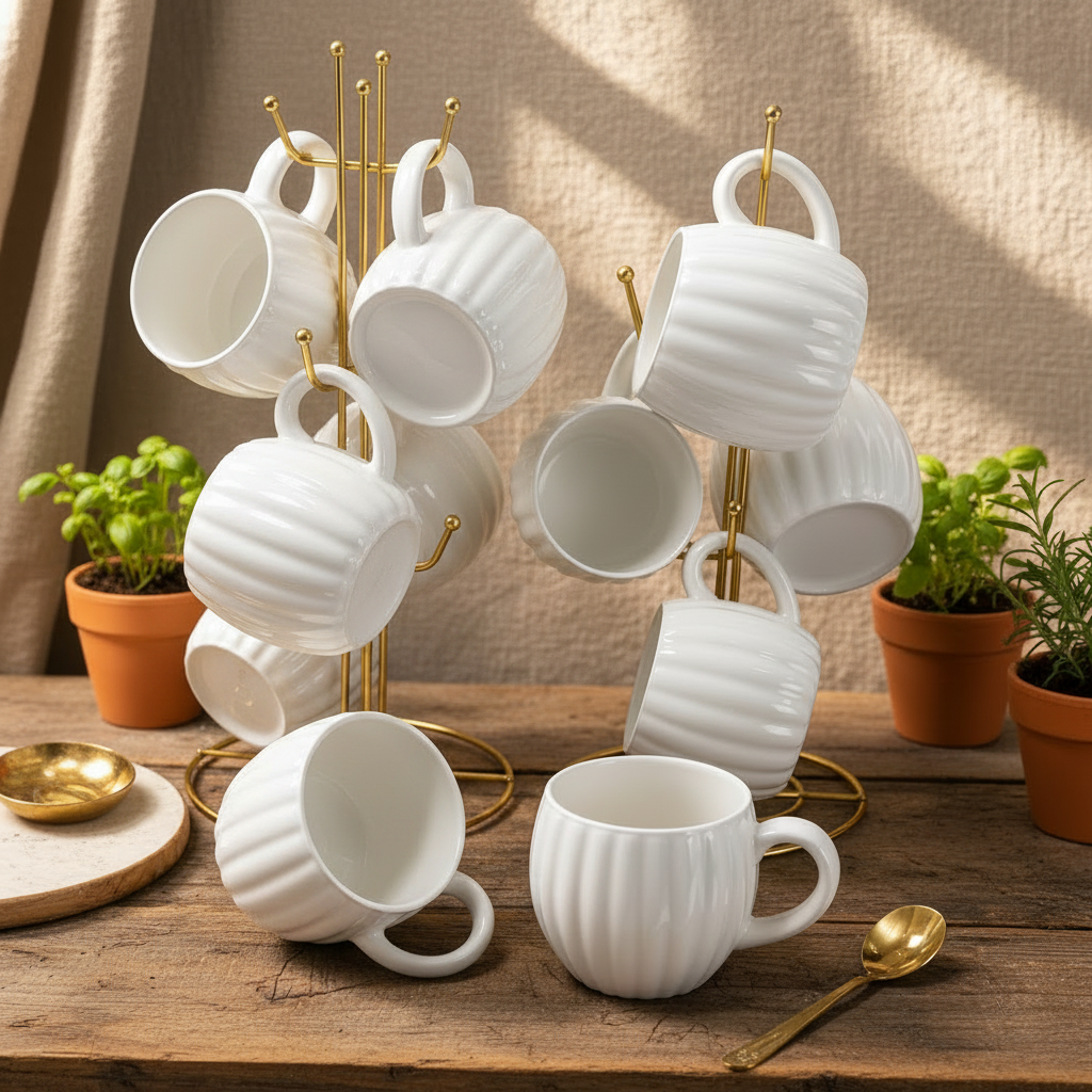 6PCS Elegant Fine Porcelain Ceramic Mug Set