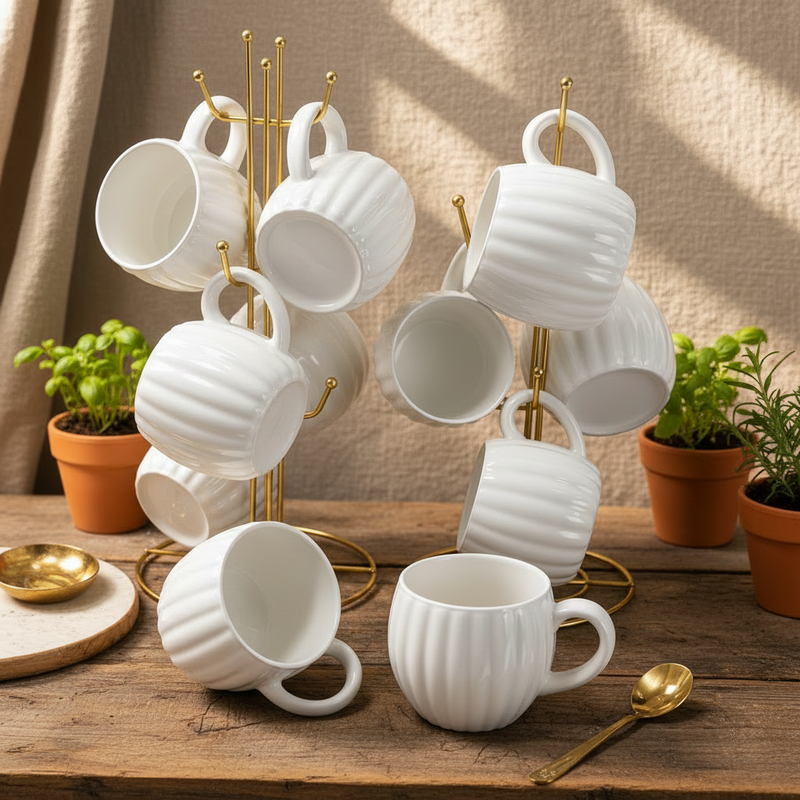 6PCS Elegant Fine Porcelain Ceramic Mug Set