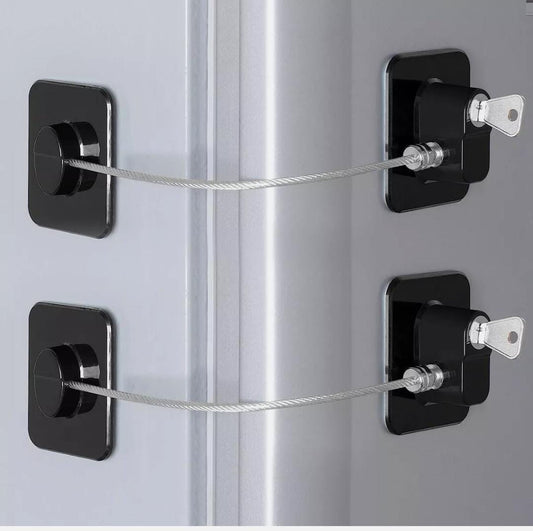 Child safety fridge and cabinet lock with key or passcode options.