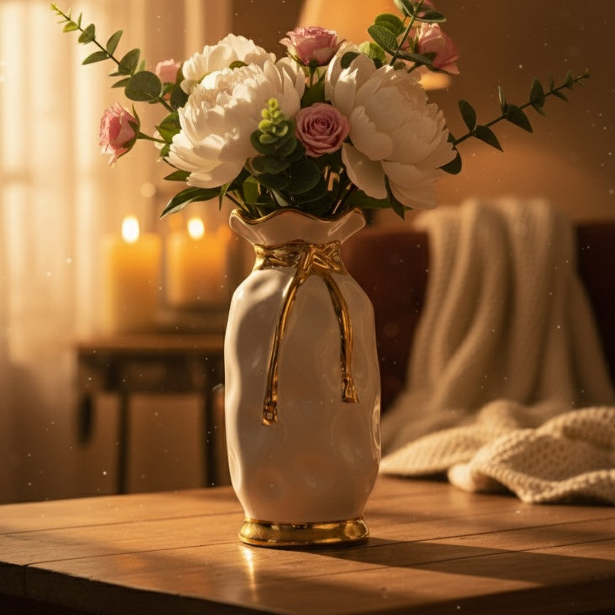 Ceramic Vase With Gold Detailing