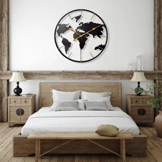 60cm metal world map wall clock decoration.