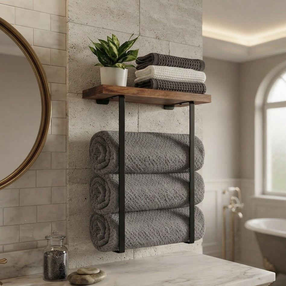 Wall Mounted Bamboo Towel Storage Holder