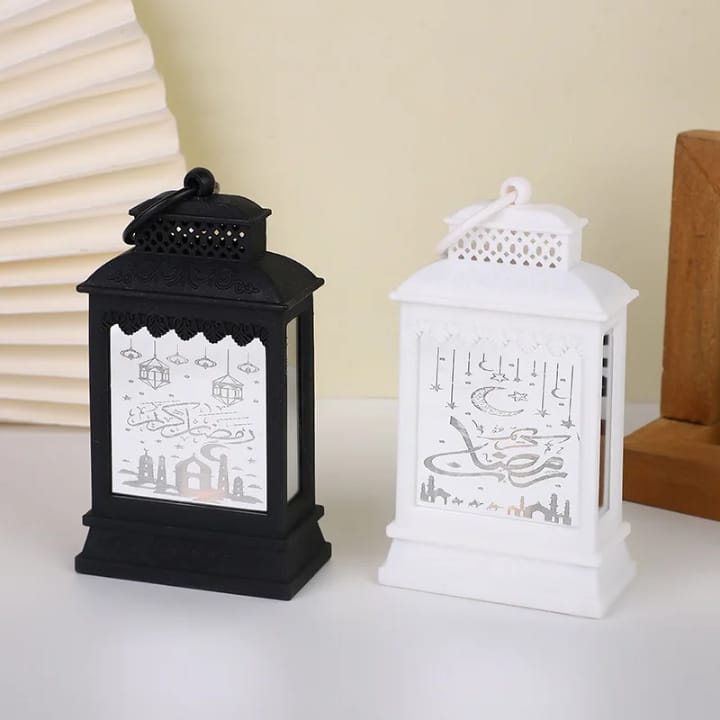 Compact Ramadan Festival LED lamp in black or white, 12.5 × 7 × 4 cm for festive home decoration