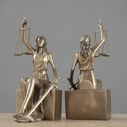 Bronze Finish Goddess Of Justice Statue Set