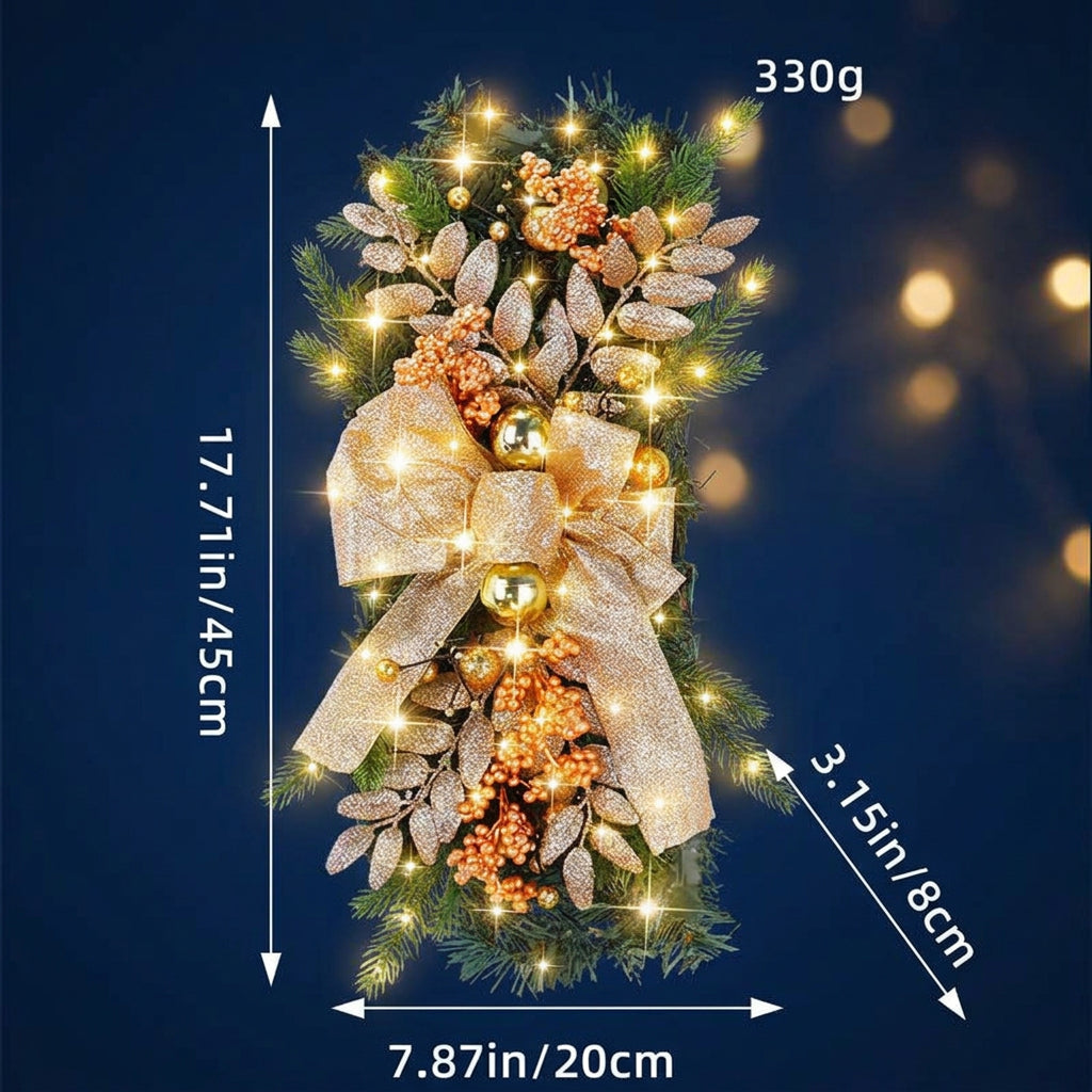 60 × 40cm Christmas Staircase Swag Wreath with LED Lights