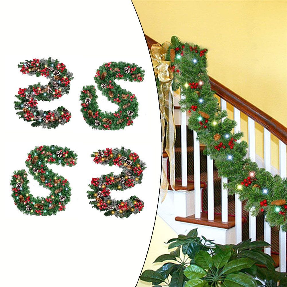 2.7m Christmas Garland with Pine Cones, Red Berries and LED Lights