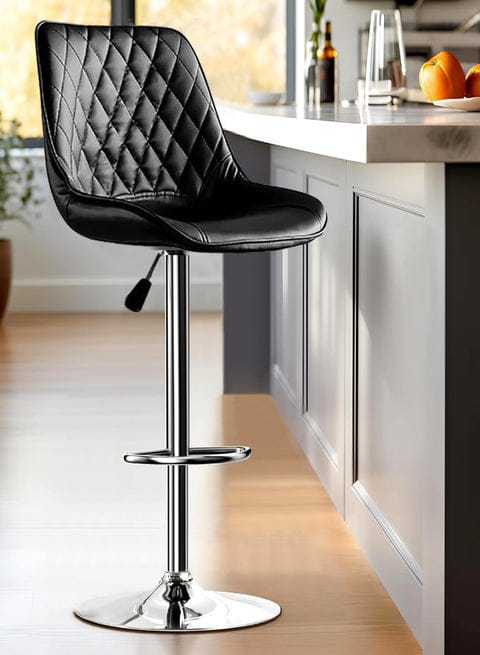Modern leather bar stool with cushioned seat and sturdy frame.