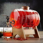 5-liter glass wine barrel beverage dispenser with bamboo stand, bamboo lid, and silver tap