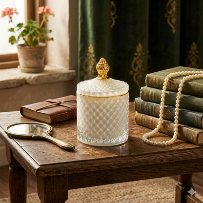 Glass Sugar Dish White with Gold Touch 350ML