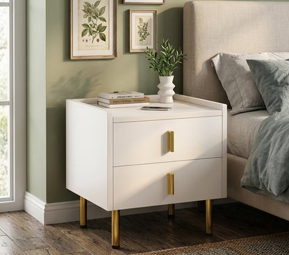 2-Drawer Mini Nightstand with Metal Handles