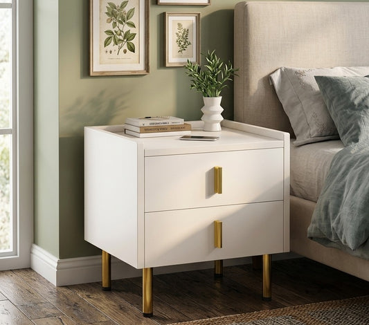 2-Drawer Mini Nightstand with Metal Handles