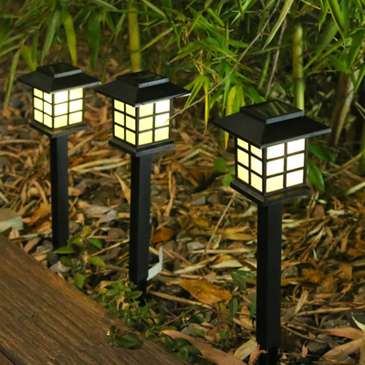 Six square mini house waterproof solar lawn lamps designed for garden pathways and outdoor lighting