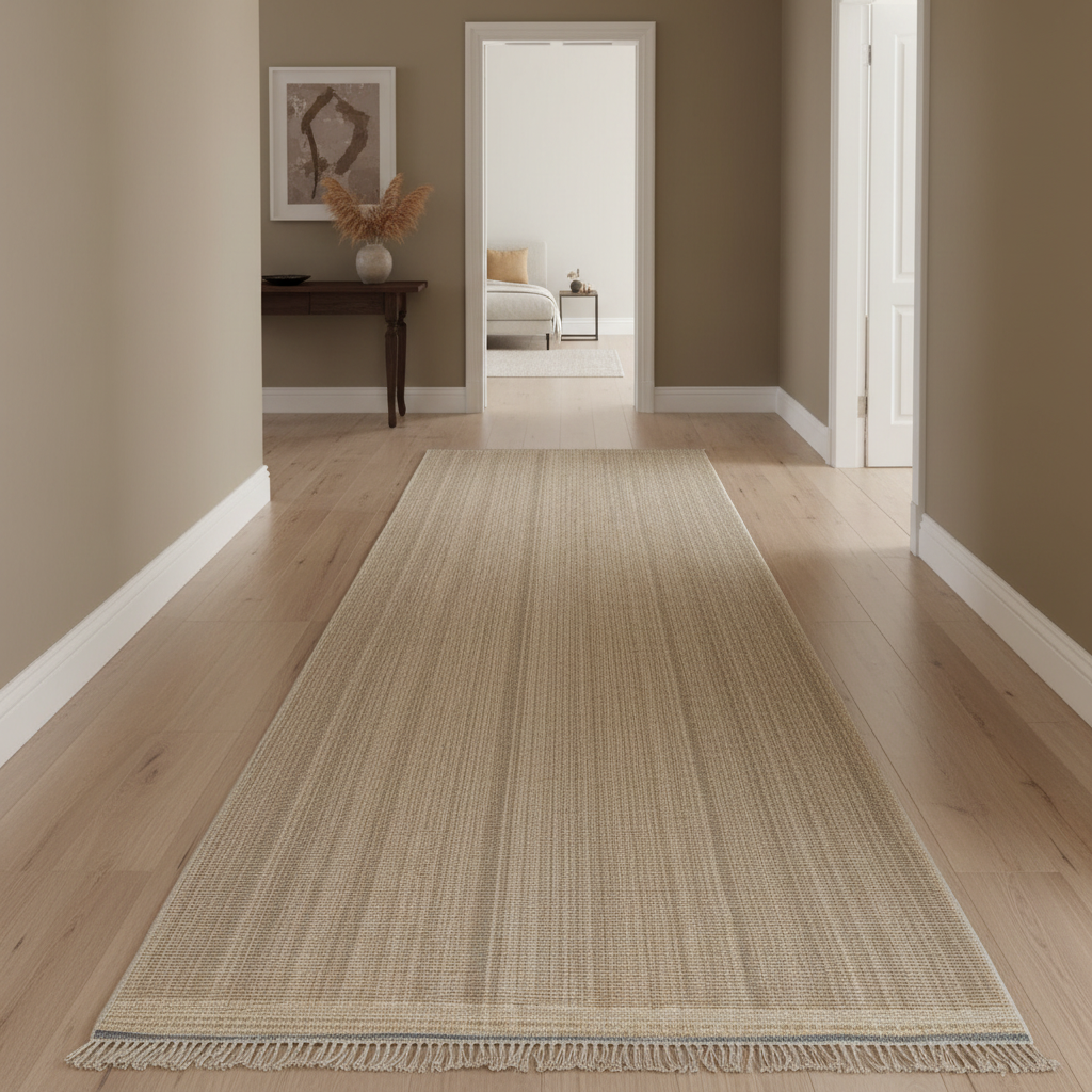 Timeless Woven Jute-Look Corridor Runner Rug - Natural Beige Textured KBLOOM04 #T01