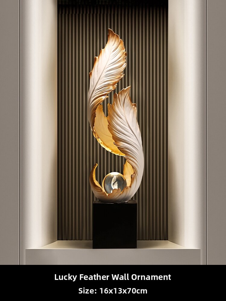 70cm White Gold Feather Sculpture with Crystal Ball