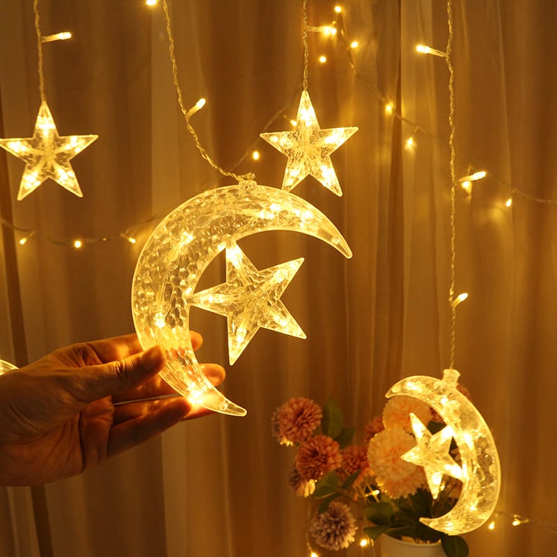 10Pc Star and Moon LED Curtain Garland Lights