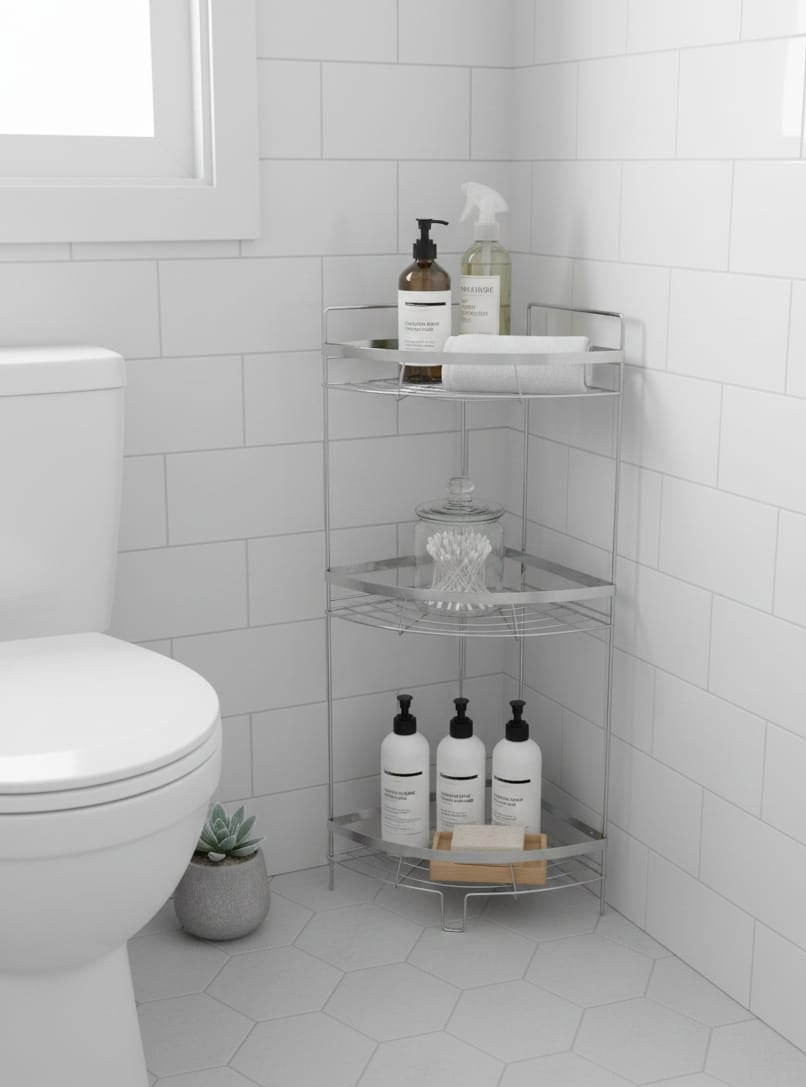 Triangle 3-layer silver stainless steel bathroom shelf
