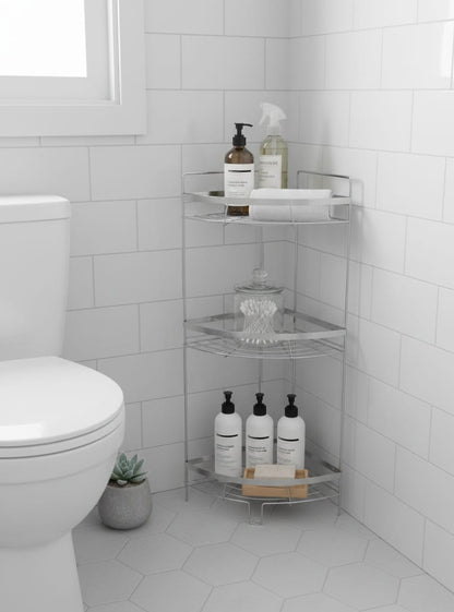 Triangle 3-layer silver stainless steel bathroom shelf