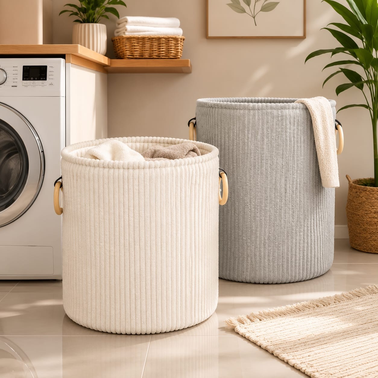 Velvet Corduroy Laundry Basket