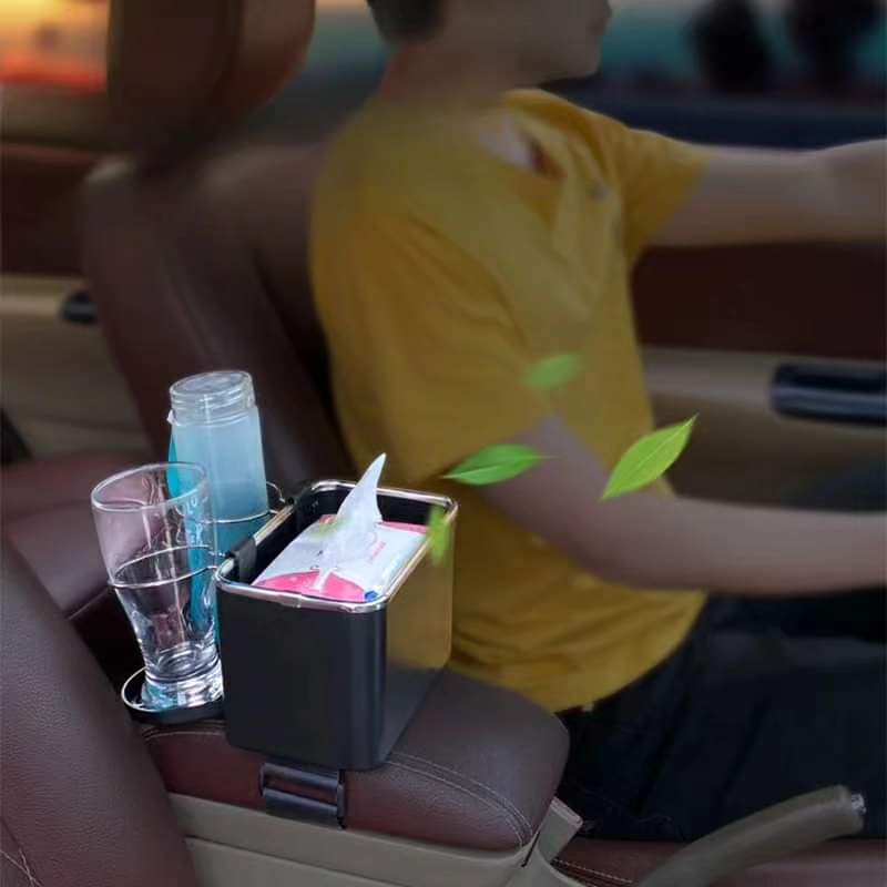 Gemelli Collections car arm rest organizer with twin cup holders for drinks and small items
