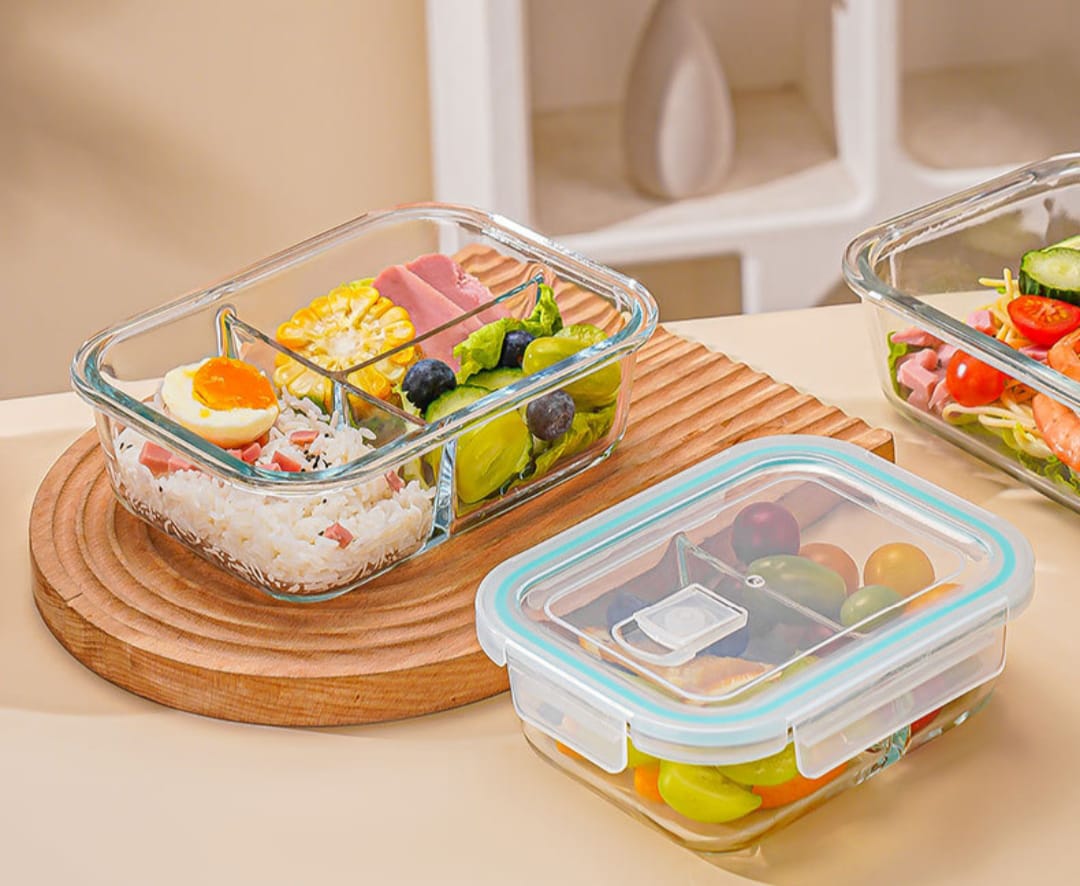 High Borosilicate Glass Partitioned Lunch Box