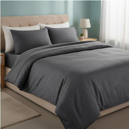 White and coloured striped duvet set with bedsheet and 2 pillowcases