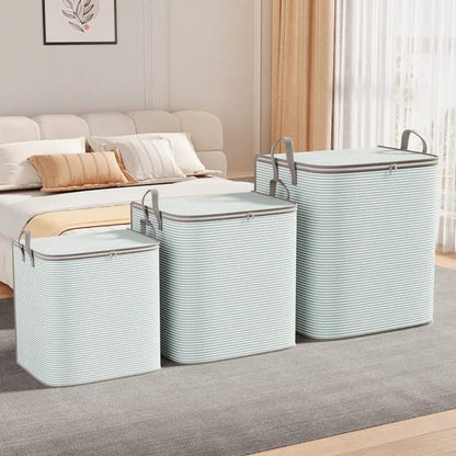 3 Piece striped waterproof storage bags for quilts, duvets, clothing, and wardrobe organization