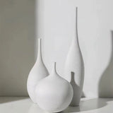 3pc White Brushed Ceramic Decor Vases