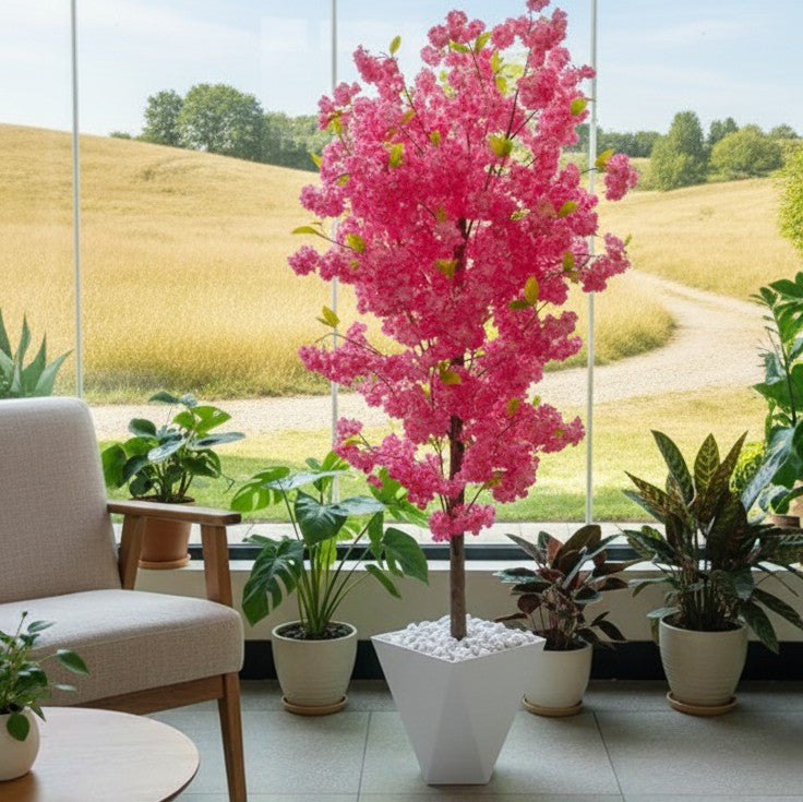 150cm Artificial Peach Blossom Bonsai Tree With Vase For Elegant Home Or Office Décor