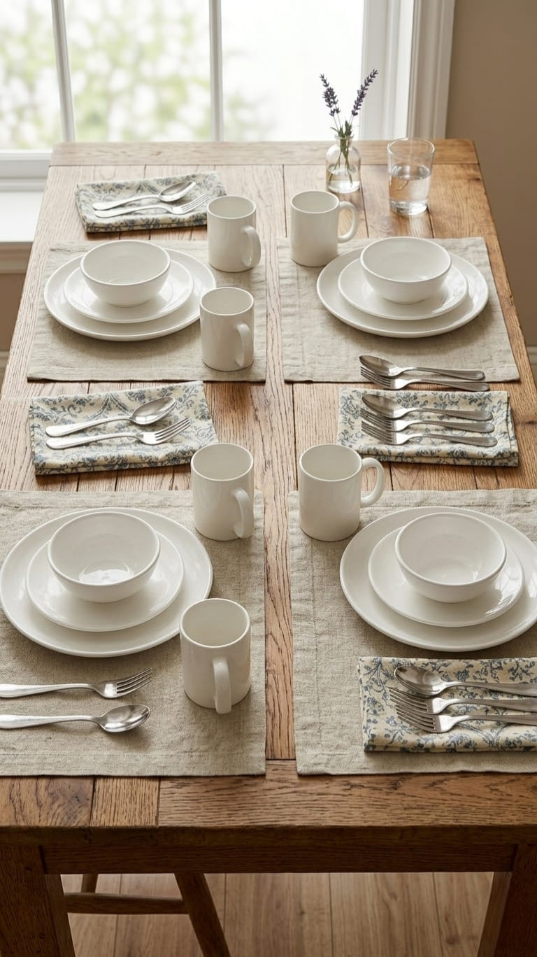 24-Piece White ceramic dinner set with cups, bowls, plates, and platters