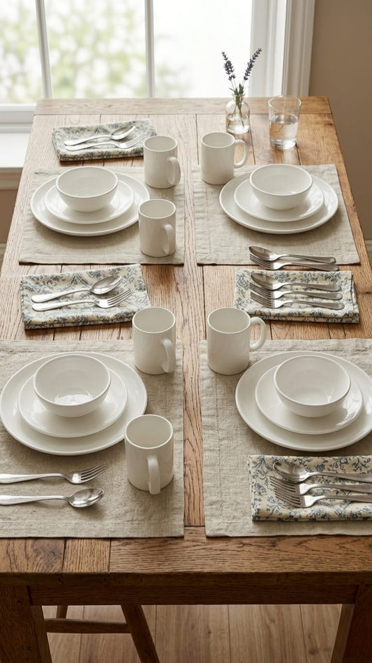 24-Piece White ceramic dinner set with cups, bowls, plates, and platters