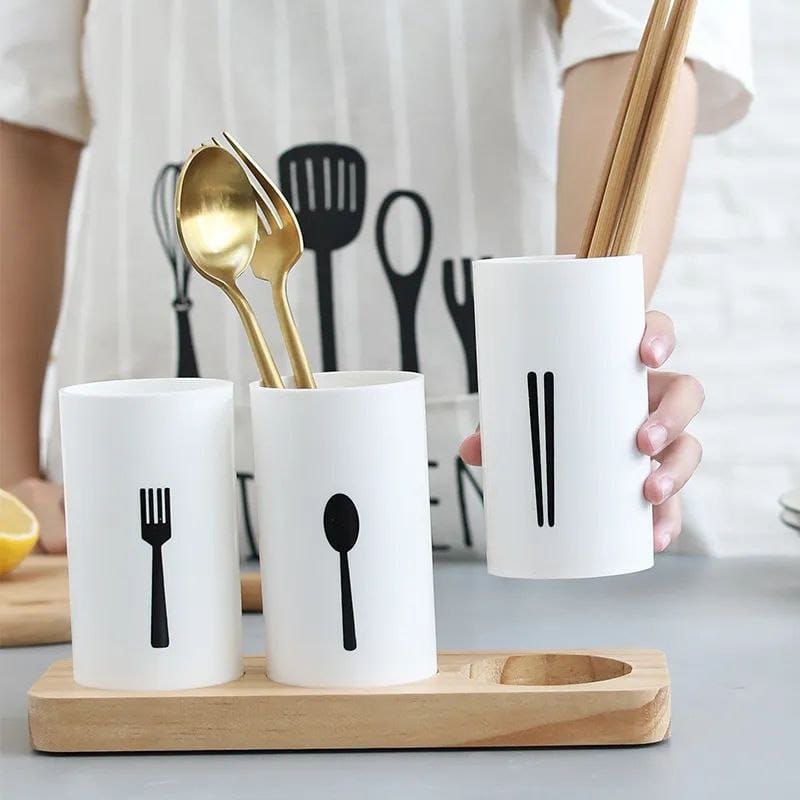 3 Piece Cutlery Organizer With Oak Base