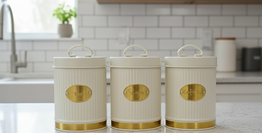 3Pcs Galvanized alloy canister set in black and white for kitchen storage