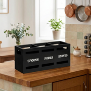 3 Compartment wooden cutlery holder for eco friendly kitchen organization