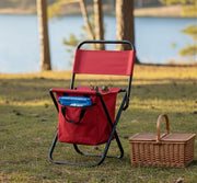 Kid’s foldable camping chair with polyester fabric, steel frame, and side storage pouch