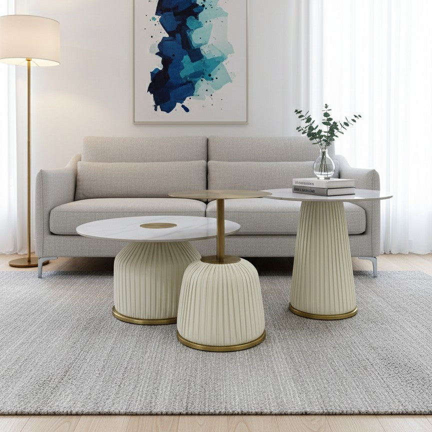 3-in-1 Pure Marble Coffee Table Set