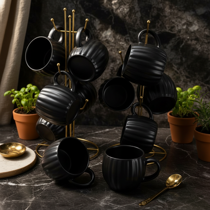 6PCS Elegant Fine Porcelain Ceramic Mug Set
