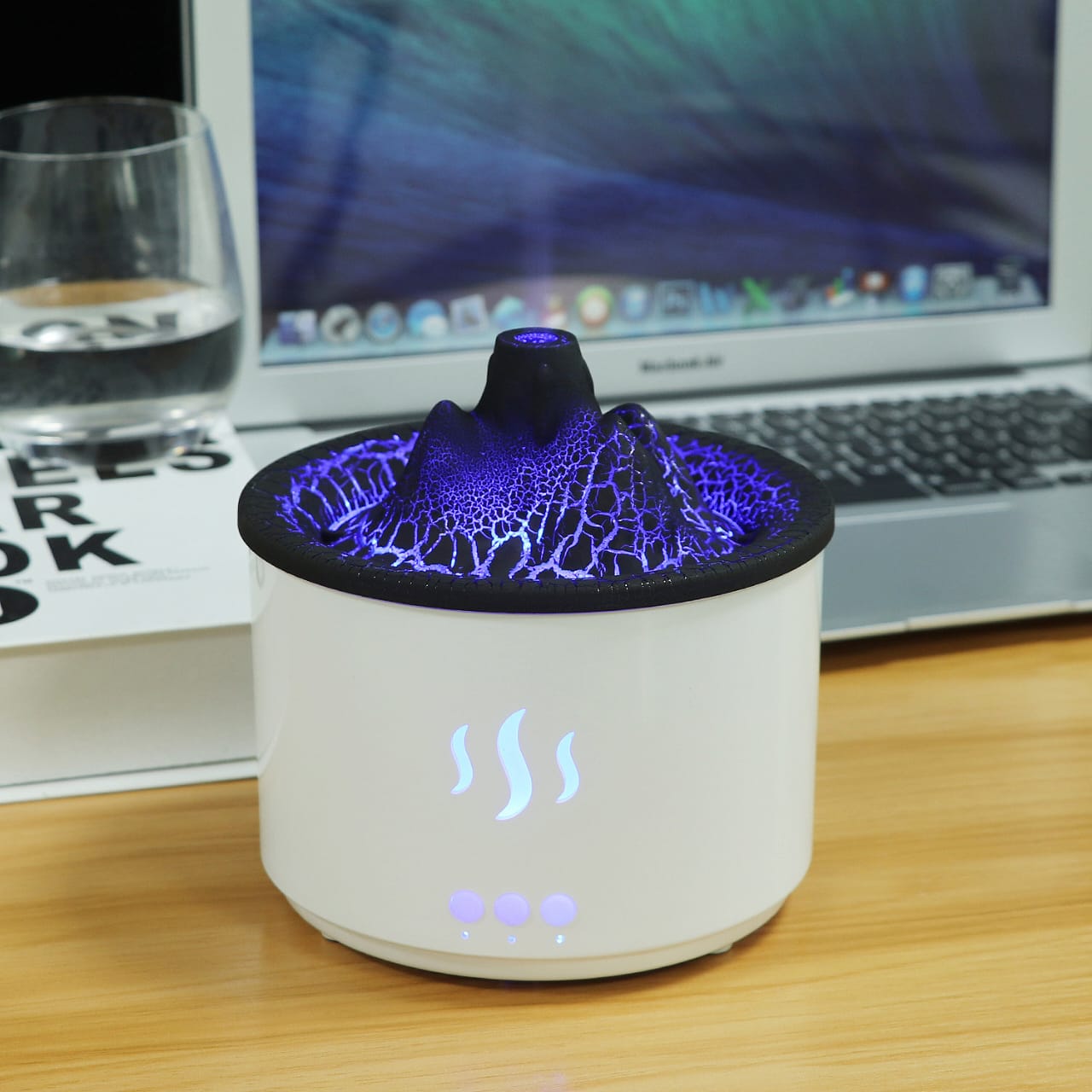 Volcano shaped aromatherapy diffuser and humidifier with remote control and ambient lighting