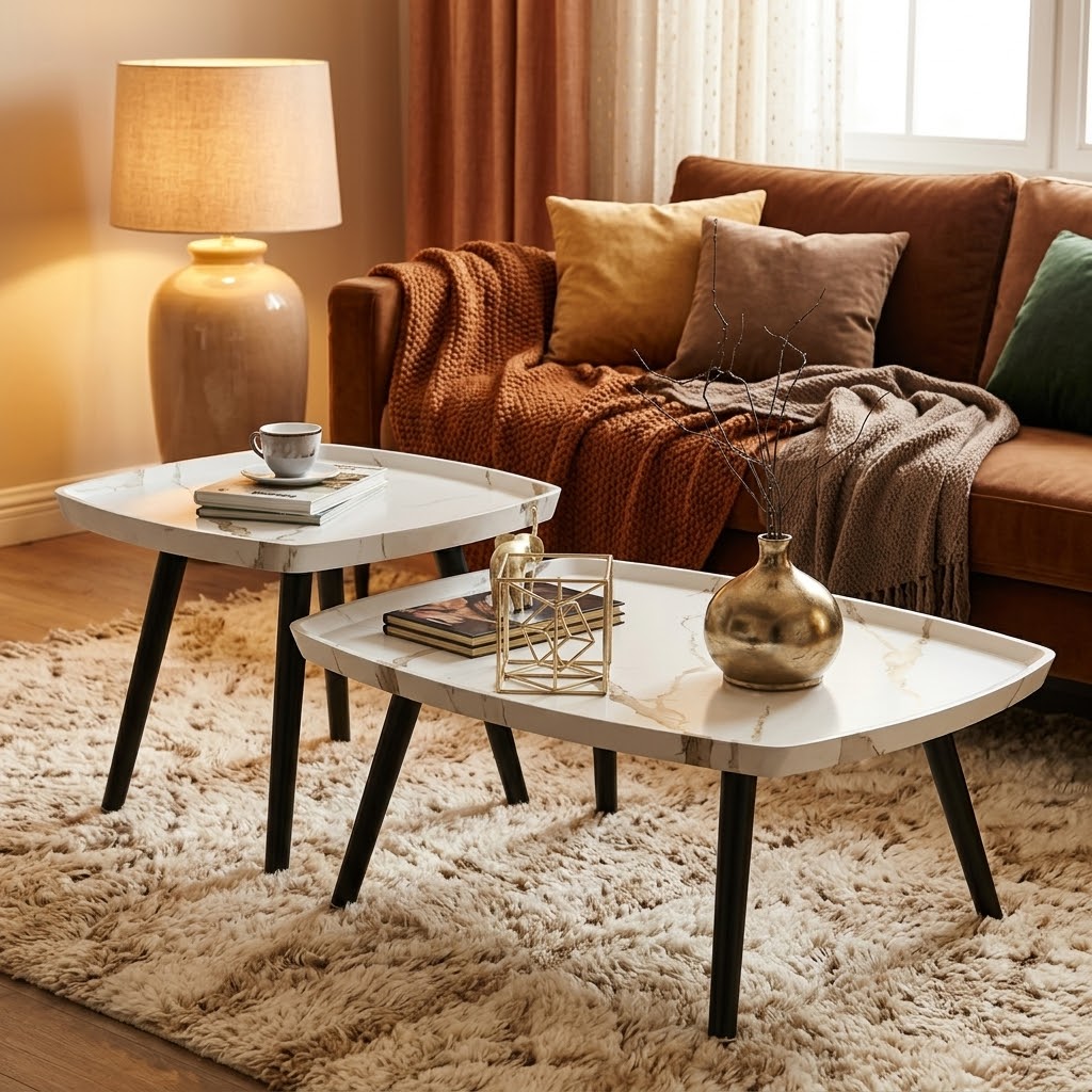 60 × 55 × 38cm and 50 × 50 × 48cm Wooden Coffee Table Set