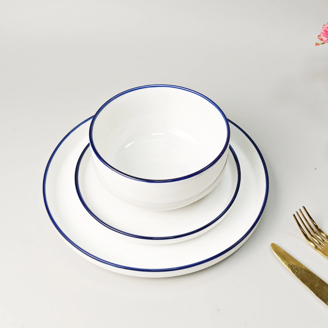 12pc Blue Rimmed Dinner Set