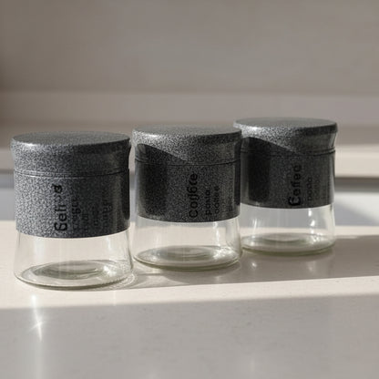 3pcs glass canister set 450ml with metal cover, stylish kitchen storage jars for pantry use.
