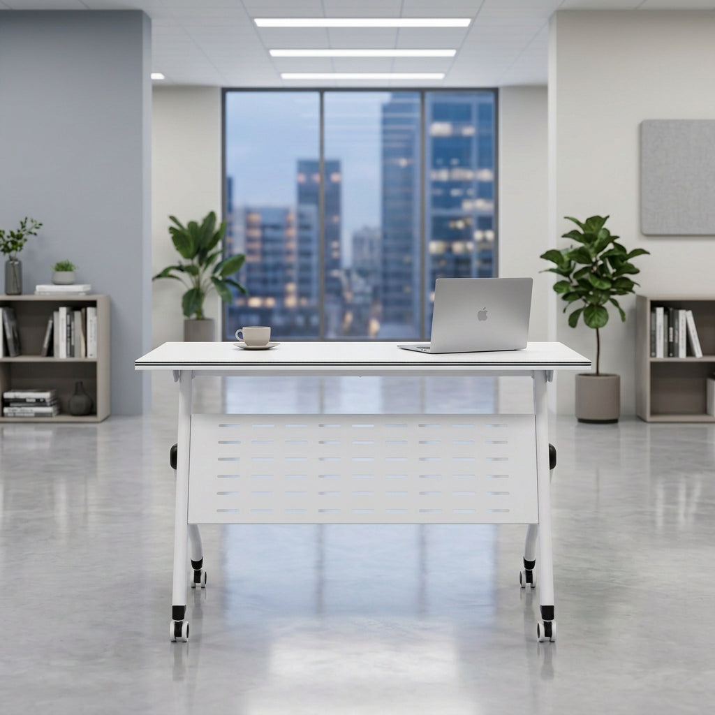 1.2m Mobile Foldable Office Training Desk with White Flip Top Tabletop, Steel Modesty Panel and Locking Castor Wheels available in Nairobi, Kenya