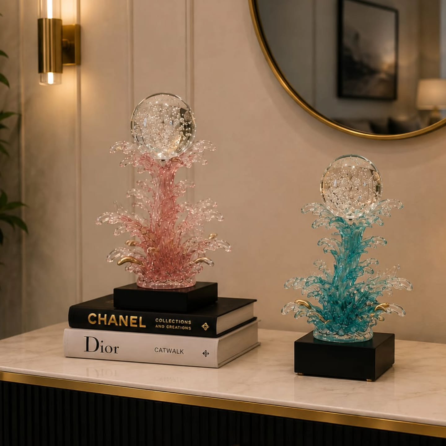 Modern resin ocean wave sculpture with artistic water splash design for elegant home and office décor.