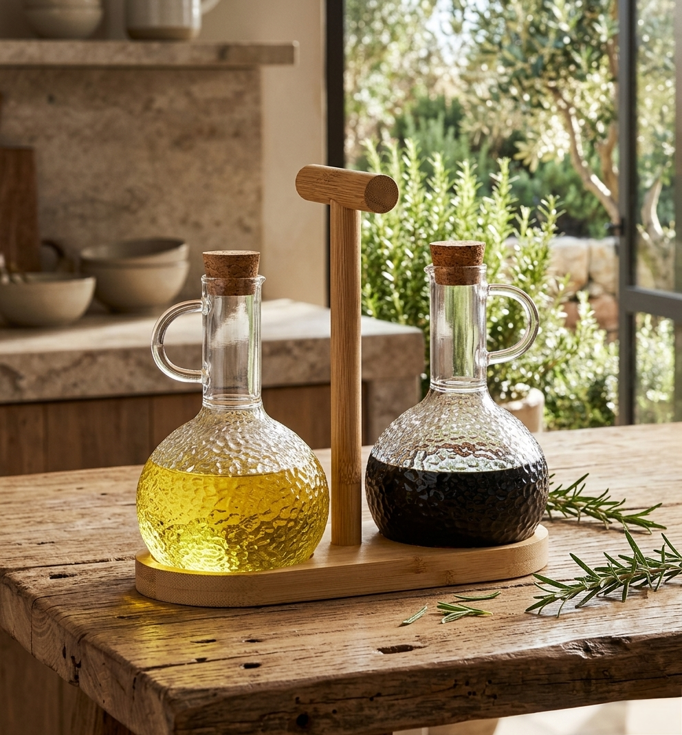 Glass oil pot set made of borosilicate glass with non-drip spout for oil soy sauce and vinegar dispensing