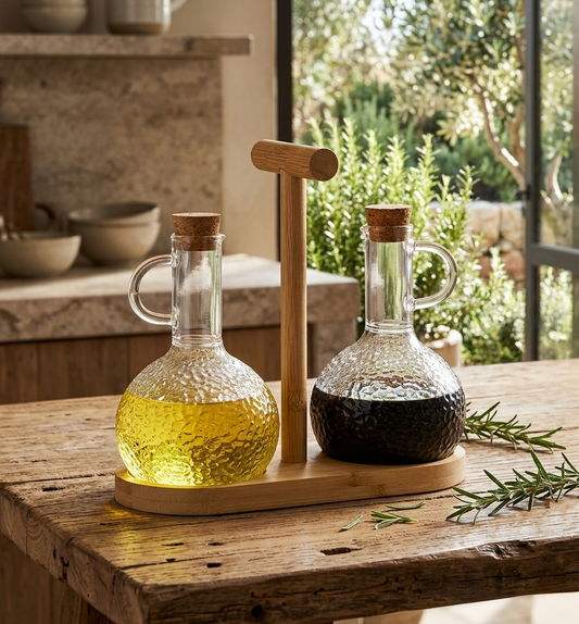 Glass oil pot set made of borosilicate glass with non-drip spout for oil soy sauce and vinegar dispensing