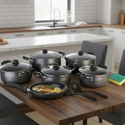 14pc Granite Non-Stick Cookware Set with Glass Lids and Wooden Handles