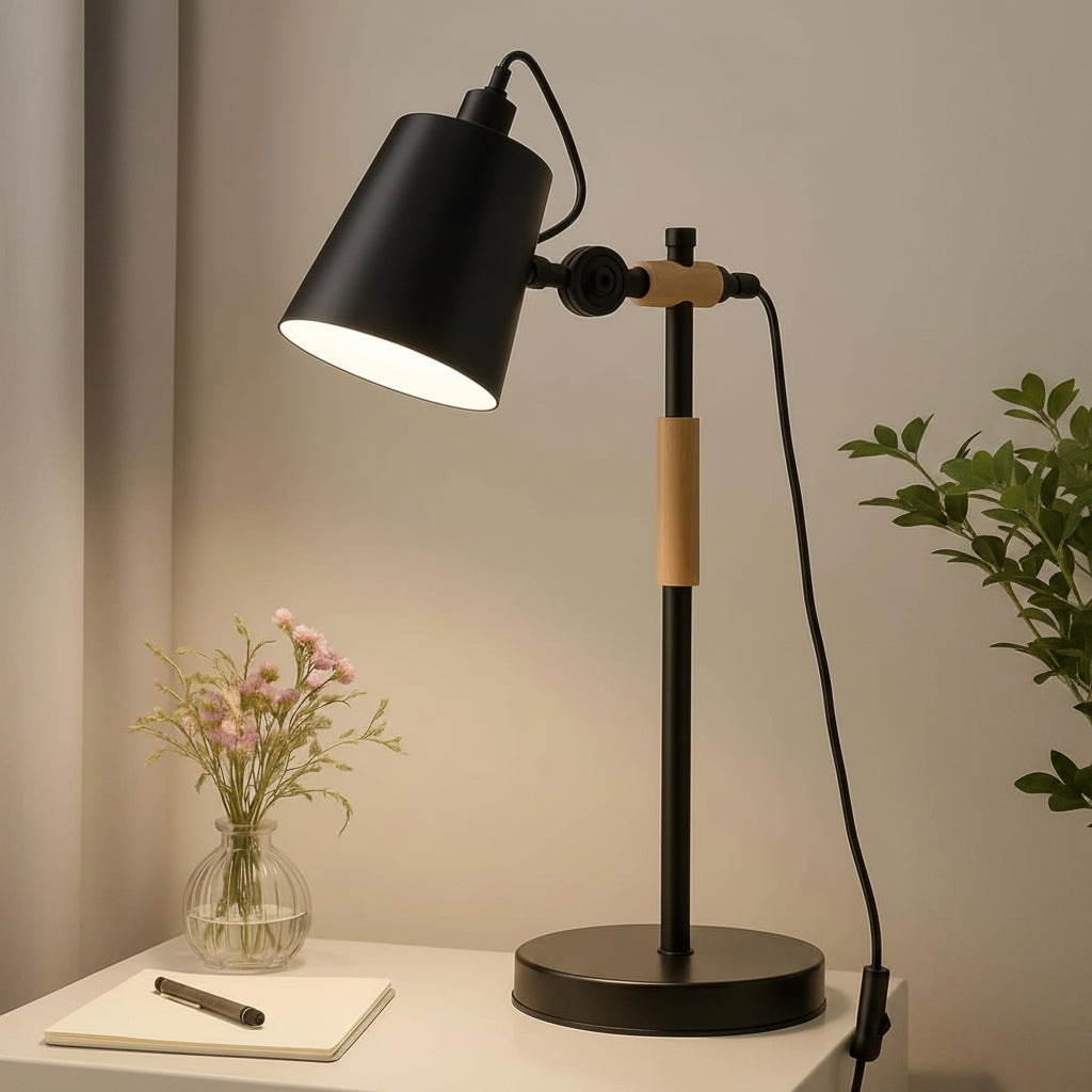 Partiam Modern Nordic Wood And Metal Desk Lamp