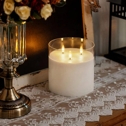 Extra large flameless candles 3 wick glass set with remote control and timer for home décor lighting. 🕯️✨